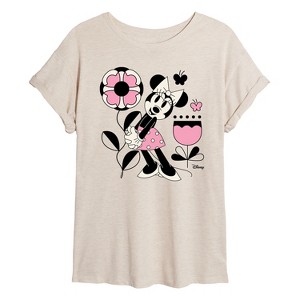 Women's - Disney - Minnie Mouse with Flowers & Butterflies Oversized Graphic T-Shirt - 1 of 4