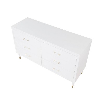 Stanton Glam White 6-Drawer Dresser with Gold Metal Feet