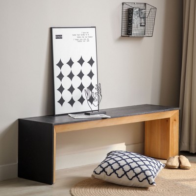 Vynxaria Modern Wood Bench, 59" L Two-Tone Design Sturdy Manufactured Wood Bench for Dining, Entryway, Living Room