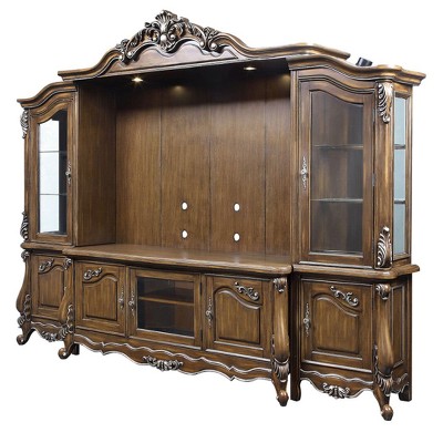 Latisha Antique Oak 121" Entertainment Center with Glass Doors