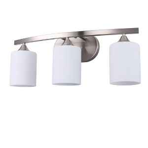 DORESshop 22 in. 3 Light Nickel Modern Cylinder Vanity Light for Bathroom, Bedroom with Curved Arms and Milk White Glass Shades - 1 of 4