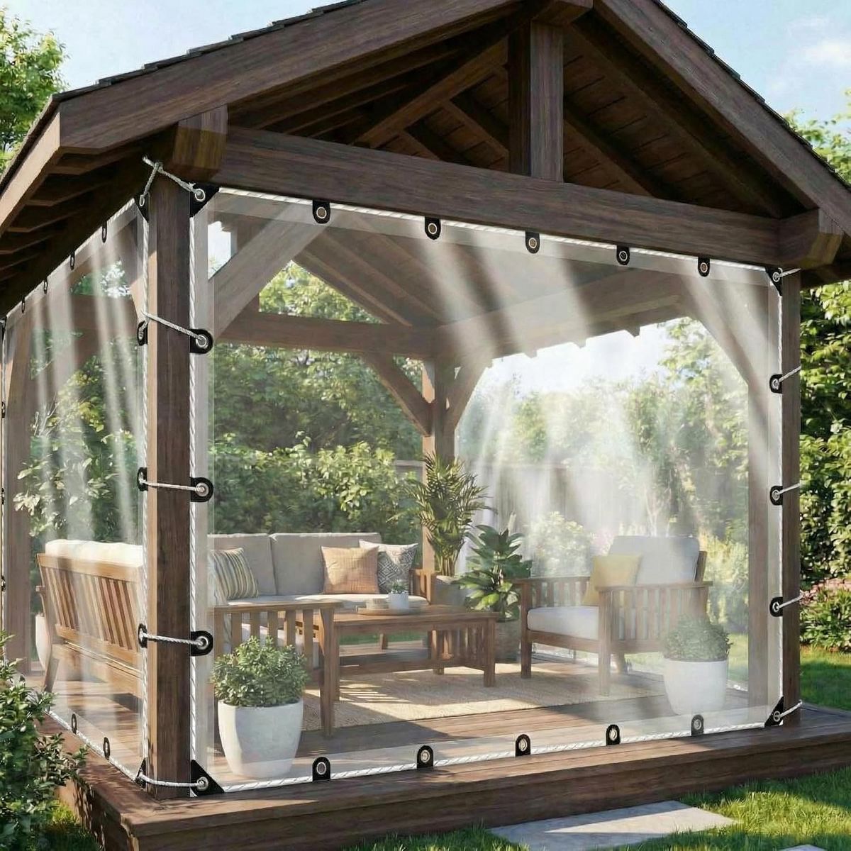 Clear Heavy Duty Waterproof Vinyl Tarp – Transparent Weatherproof Tarpaulin, Reinforced Grommets, High Light Conduction, Durable Cover - thumbnail 6