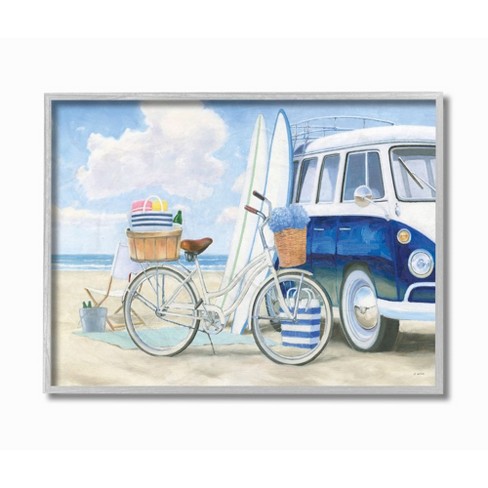 Stupell Industries Bike And Van Beach Nautical Blue White Painting Gray ...