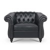 VYNXARIA 3 Piece Configurable Living Room Set,BLACK PU Rolled Arm Chesterfield Three Seater Sofa - 4 of 4