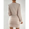 Womens V Neck Dress Ribbed Knit Long Sleeve High Waist Bodycon Mini Dress - 3 of 4