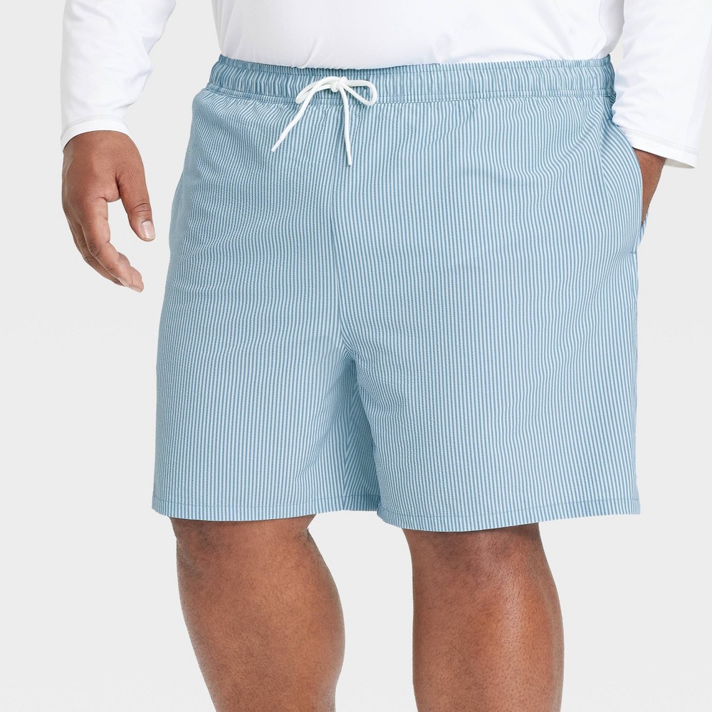 Photos - Swimwear Men's Big & Tall 7" Striped Seersucker Swim Shorts - Goodfellow & Co™ Blue 4XL