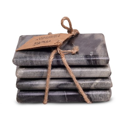 Mela Artisans Marble Coasters for Drinks, Set of 4 Decorative Sleek Black Marble Coasters - Square Coasters