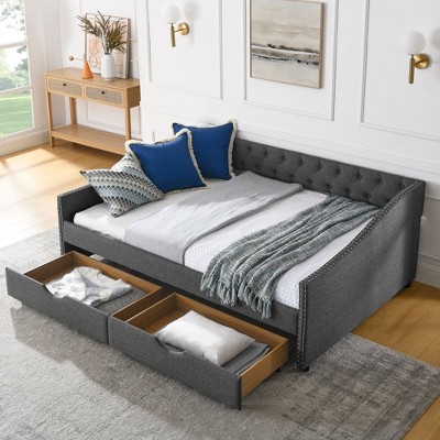 NicBex 80.5" Daybed with Trundle Upholstered Full Daybed with Waved Shaped Arms Daybed with Storage for Living Room