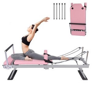 Pilates Reformer Machine Equipment Pink ,Foldable Home Reformer Pilates with Resistance Cords for Workout,Paeta Pilates Reformer - 1 of 4