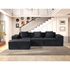 112.1'' Corduroy Convertible Modular L-Shaped Sectional Couch with Ottoman & Pillows, Deep Seat Sleeper Sofa for Living Room - 1 of 4