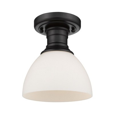Hines 7" Transitional Semi-Flush Ceiling Light in Rubbed Bronze with Opal Glass