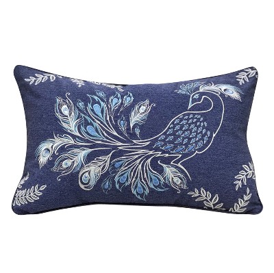 RightSide Designs Indigo Series Peacock Embroidered Indoor/Outdoor Throw Pillow
