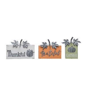Transpac Wood 11 in. Multicolor Harvest Thankful Grateful Block Decor Set of 3 - 1 of 2