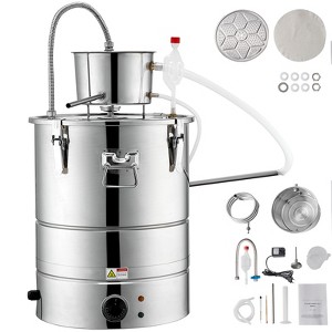 VEVOR Alcohol Still, 15 Gal 50L Water Alcohol Distiller include Stainless Steel Tube & Pump & One-way Exhaust Valve & Thermometer (30-120℃ ), Silver - 1 of 4