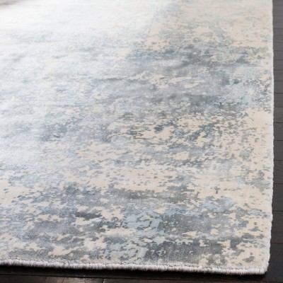 Aqua Blue Hand-Knotted Wool and Viscose 6' x 9' Area Rug