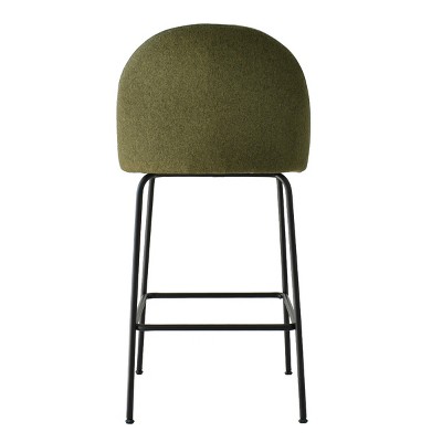 Olive Green Upholstered Counter Stools with Black Metal Frame, Set of 2