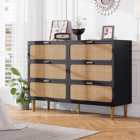 Whizmax Rattan 6 Drawer Dresser For Bedroom, Large Double Dresser With ...