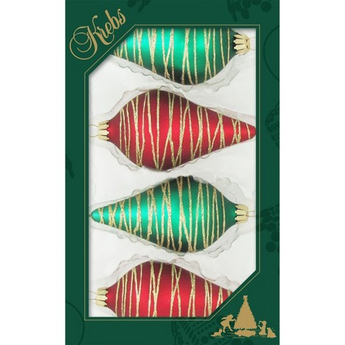 Christmas by Krebs Decorated Glass Christmas Tree Ornaments - Red Velvet & Green Velvet with Tangles [4 Count]