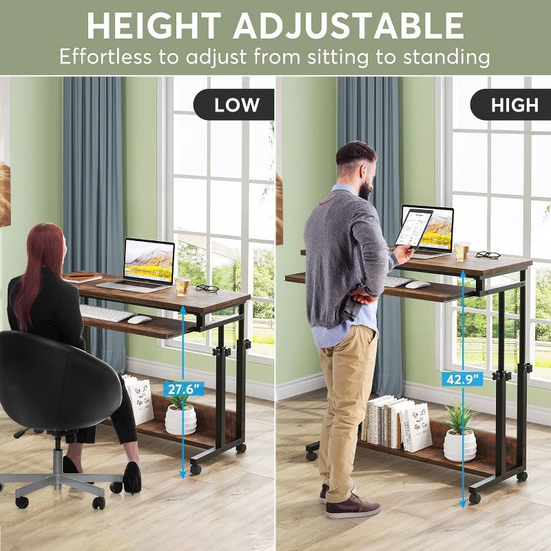 Tribesigns Portable Desk with Wheels, Mobile Height-Adjustable Laptop Desk, 4 of 7