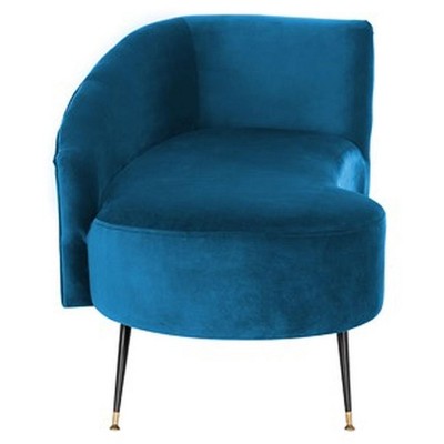 Navy Velvet Left Arm Settee with Black Metal Legs