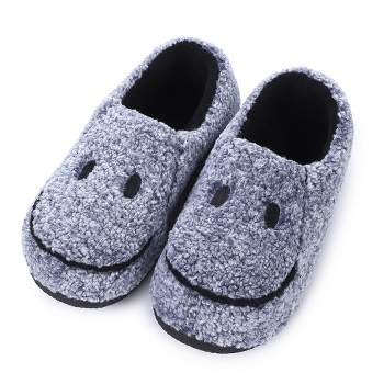 Mens Smile Face Slippers Retro Cozy Comfy Plush Warm Slip-on Slippers Winter Soft Fuzzy Indoor House Shoes with Memory Foam for Men