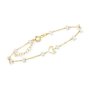 Ross-Simons Italian 3-3.5mm Cultured Pearl and Heart Station Bracelet in 10kt Yellow Gold Size 7 - 1 of 3