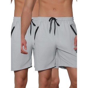 Lars Amadeus Men's Solid Color Elastic Waistband Swimwear Shorts 2 Packs - 1 of 4