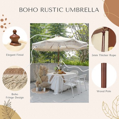 Butter Twisted Root Beige 9' Patio Umbrella with Cotton Fringe