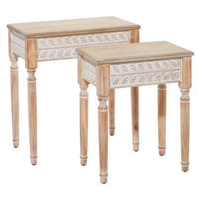 Set of 2 Farmhouse Wood Accent Tables Brown - Olivia & May