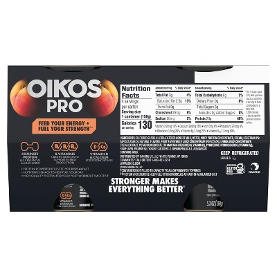 Oikos Pro Peach Yogurt Cups - 20g Protein 5.3oz/4ct