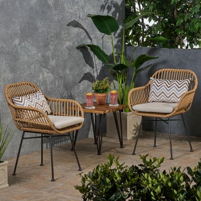 Modern Outdoor Faux Rattan Woven Back Dining Chairs Set of 2,Rattan Dining Armchair,Fabric Upholstered Kitchen Dining Room Chairs-Coolbibila