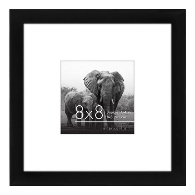 8x8 Black MDF Picture Frame - Easel stand included for tabletop or wall display with shatter-resistant glass.