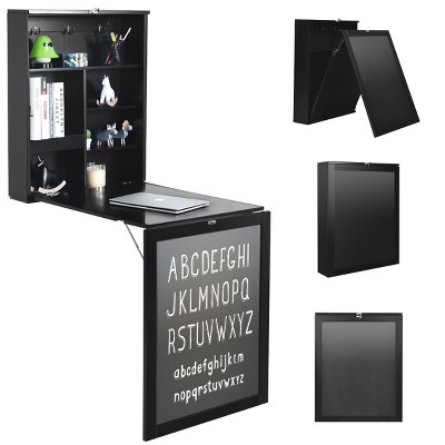 Wall Mounted Table Fold Out Convertible Desk with A Blackboard/Chalkboard Black
