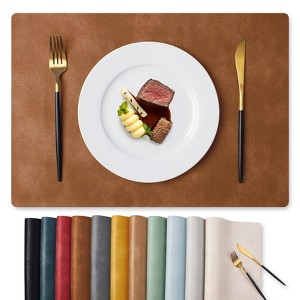 Aoibox Vinyl Placemats Set of 6 - Faux Leather Waterproof Oil-Proof Wipeable PU Heat Resistant Reversible Table Mats for Kitchen Dining Outdoor - 1 of 4