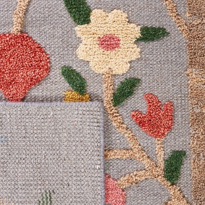 Grey and Pink Floral Wool Hand-Knotted 8' x 10' Area Rug