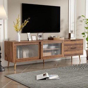 Modern TV Stand for 70 75 inch TV, Mid Century Modern TV Console, Entertainment Center with Storage for Living Room, Retro Brown - 1 of 4
