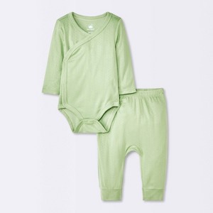 Baby 2pc Neutral Pointelle Top & Bottom Set - Cloud Island™ Green - 1 of 4