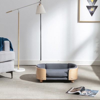 Elevated Dog Bed Pet Sofa with Solid Wood Legs and Bent Wood Back, Velvet Dog Bed with Removable Washable Cushion Cover - Cuddlewood