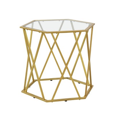 Lennon Octagonal Glass Top Accent Table Gold - Carolina Chair & Table