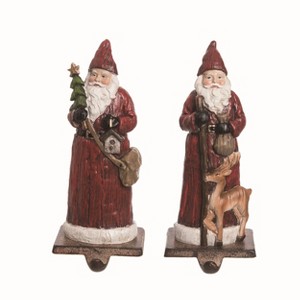 Transpac Resin Carved Santa Stocking Holder Set of 2 Christmas Home Decorations - 1 of 1