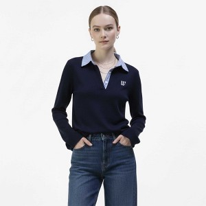 Cherie Code Women’s Ribbed Polo Sweater – Knit Fabric, Long Sleeve, Collegiate Fit - 1 of 4