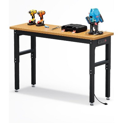 60 Inch Work Bench 2200 LBS Capacity  Wood Top Garage Workbench Adjust Height Work Table with Power Outlets & Sturdy Steel Frame