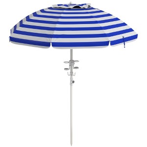 5.7' Beach Umbrella for Travel with Tilt, Adjustable Height, 2 Cup Holders, Hooks, Vent, Ruffles - 1 of 4