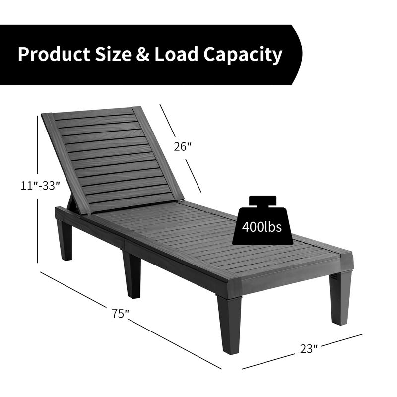 Costway 2 PCS Patio Lounge Chair Chaise Recliner Weather Resistant Adjust Brown\Black, 3 of 11