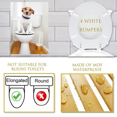 White MDF Elongated Toilet Seat with Jack Russell Design