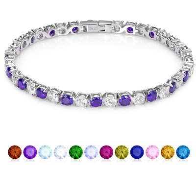 Molenia 18K White Gold Plated Birthstone Tennis Bracelet for Women, Hypoallergenic 925 Sterling Silver Jewelry Anniversary Birthday Gifts for Her