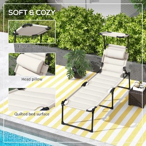 TIRAMISUBEST Adjustable Lounge Chair - Outdoor Folding Chaise with Sunshade & Cushioned Headrest, Reclining Tanning Chair (Cream White) - 1 of 4