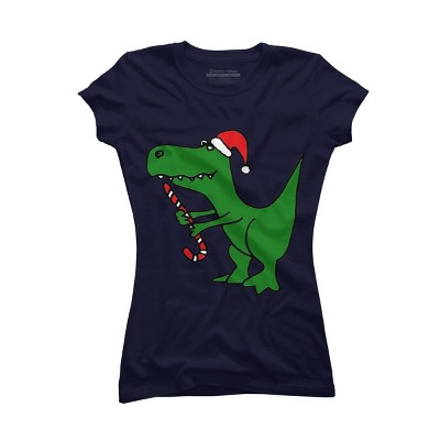 Junior's Design By Humans Funny Christmas Green T-rex Dinosaur By SmileToday T-Shirt