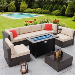 Celebalcony 8 Piece Sectional Seating Group With Red Pillow - 1 of 4