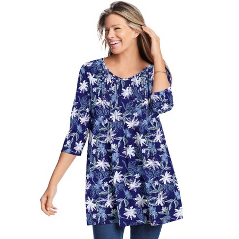 Woman Within Women's Plus Size V-Neck Pintucked Tunic - image 1 of 4